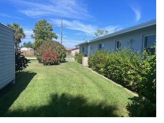 Trimmed hedge line and manicured backyard lawn